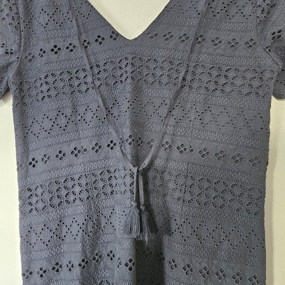 Madewell navy blue embroidered eyelet back tie lined dress size M - Picture 9 of 10